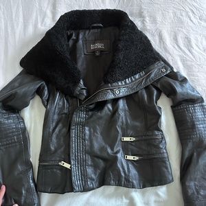 Badgley Mischka cropped, leather & shearling moto jacket